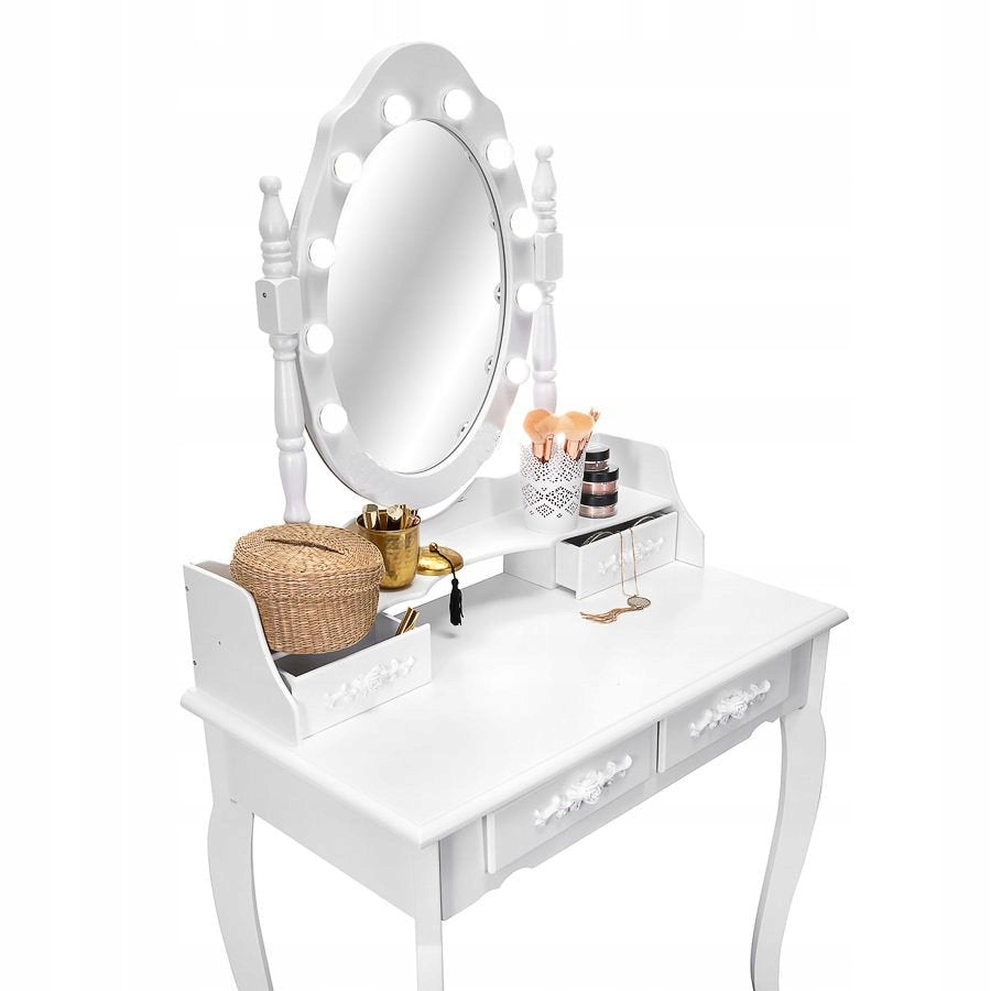 DRESSING TABLE cosmetic LED with MIRROR white + make-up STOOL + 4 drawers! Brand Cerlo