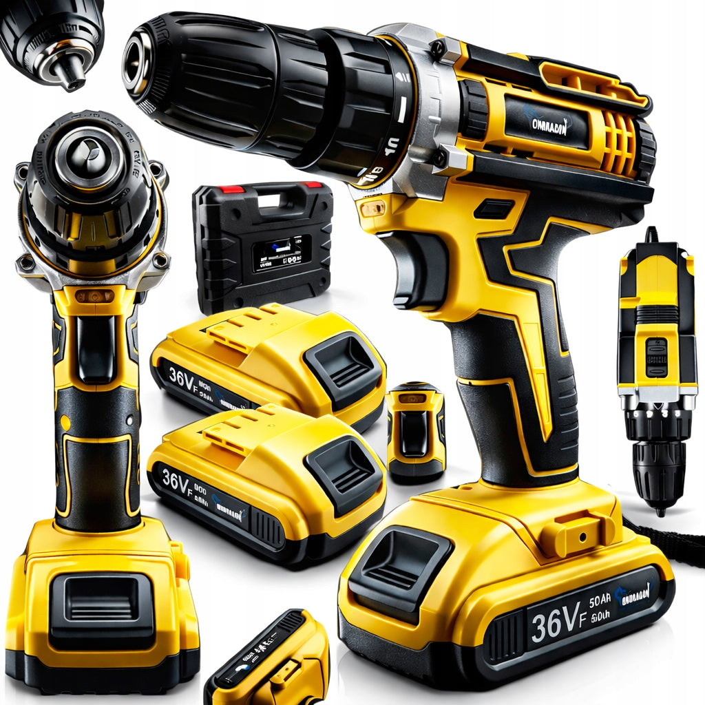 DRILL CORDLESS 36V YELLOW 2 BATTERIES 5.0Ah BRACKET POWER