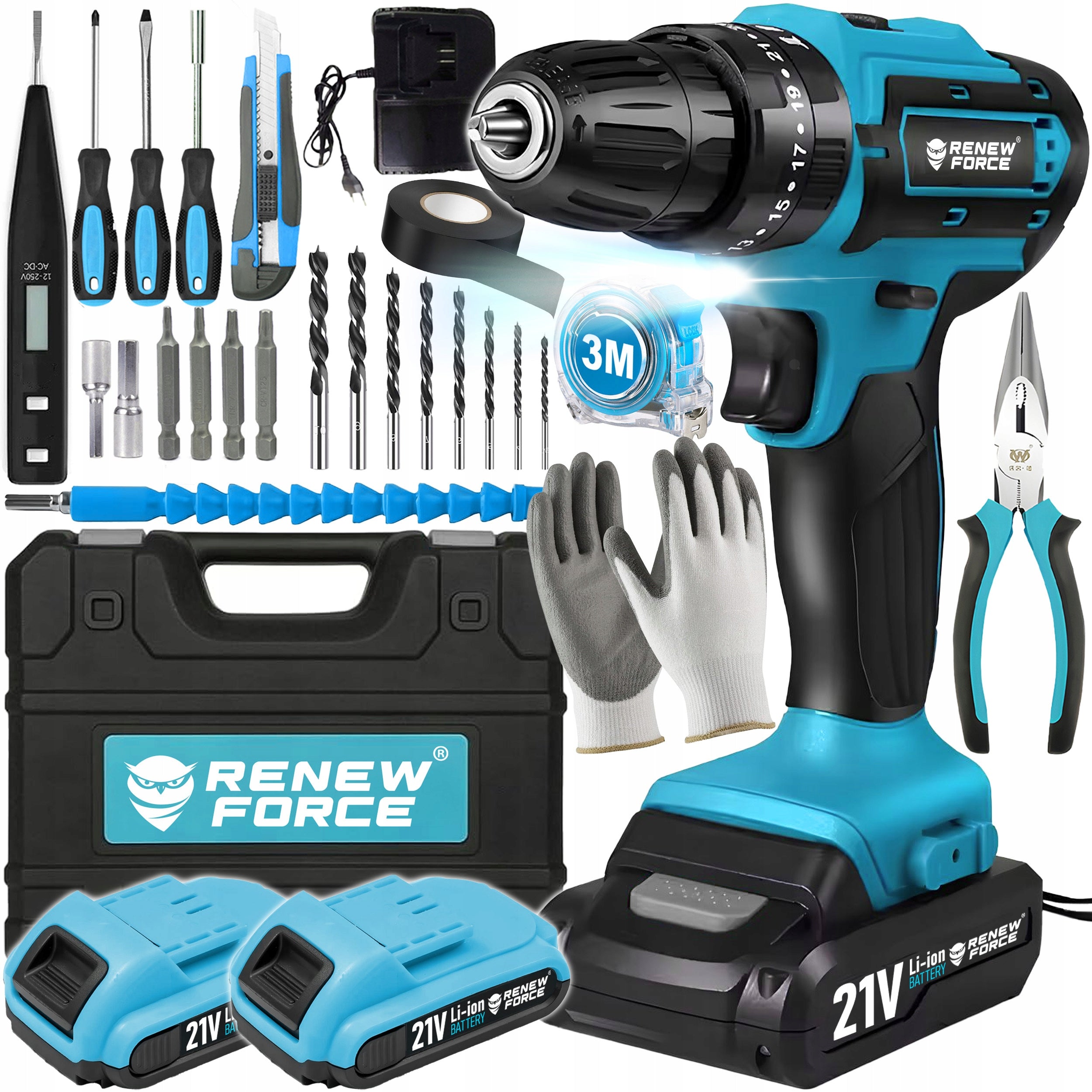 DRILL CORDLESS IMPACT DRIVER 2x AKU 21V SET SUITCASE EFFICIENT