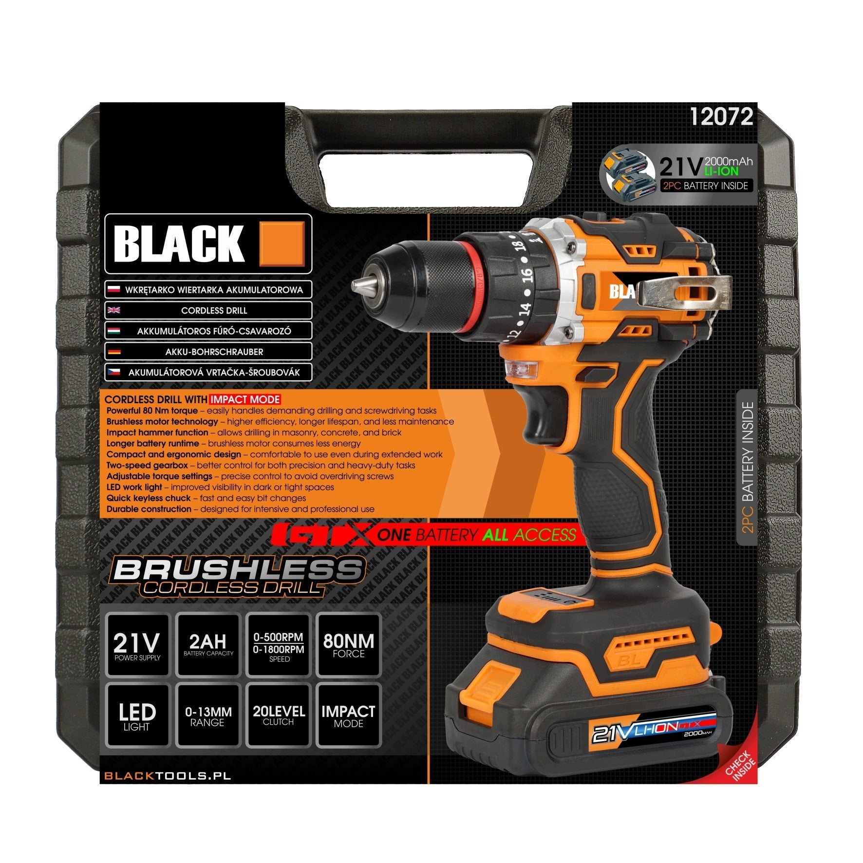 DRILL CORDLESS IMPACT DRIVER BRUSHLESS POWERFUL PRO 2XAKU 21V Brand Black