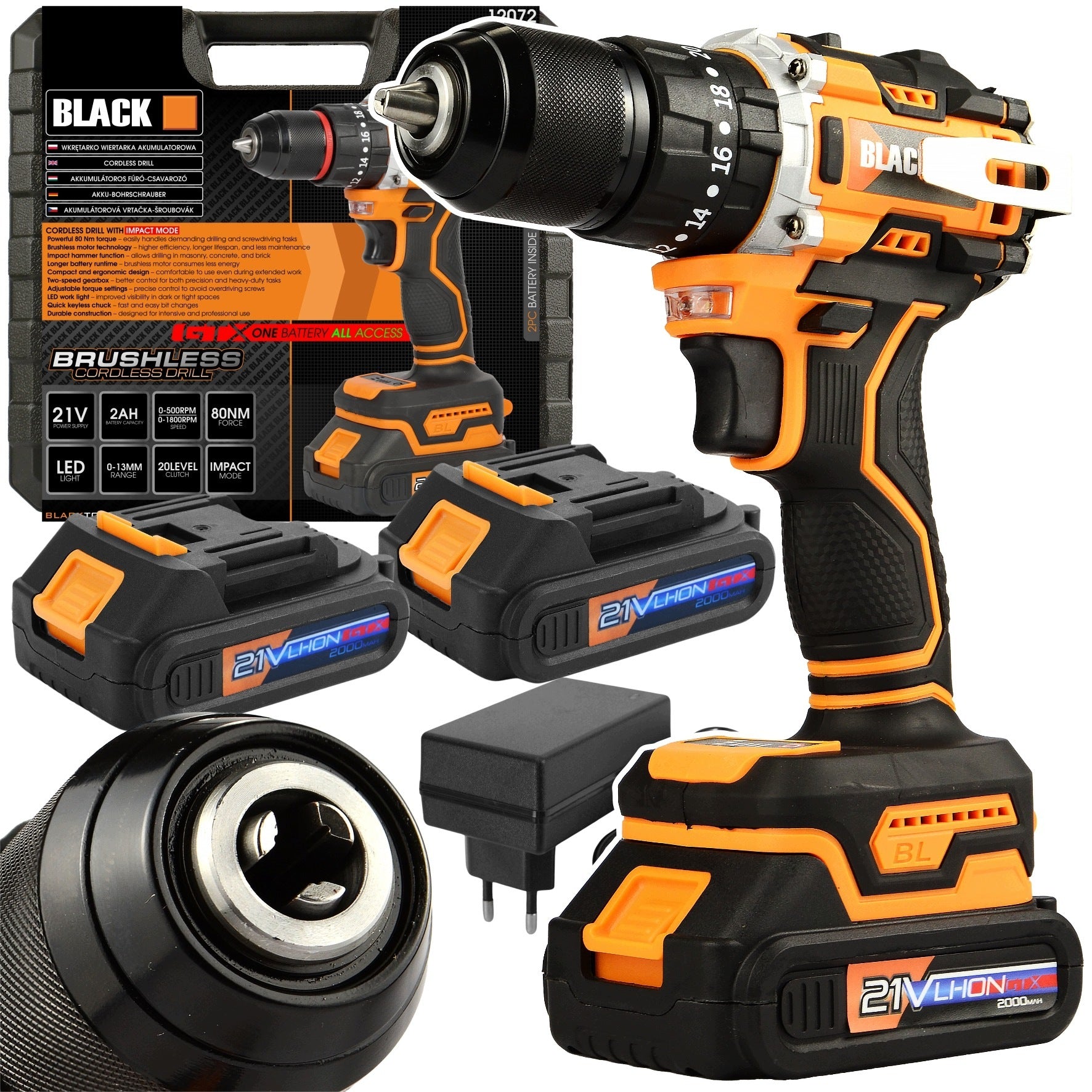 DRILL CORDLESS IMPACT DRIVER BRUSHLESS POWERFUL PRO 2XAKU 21V