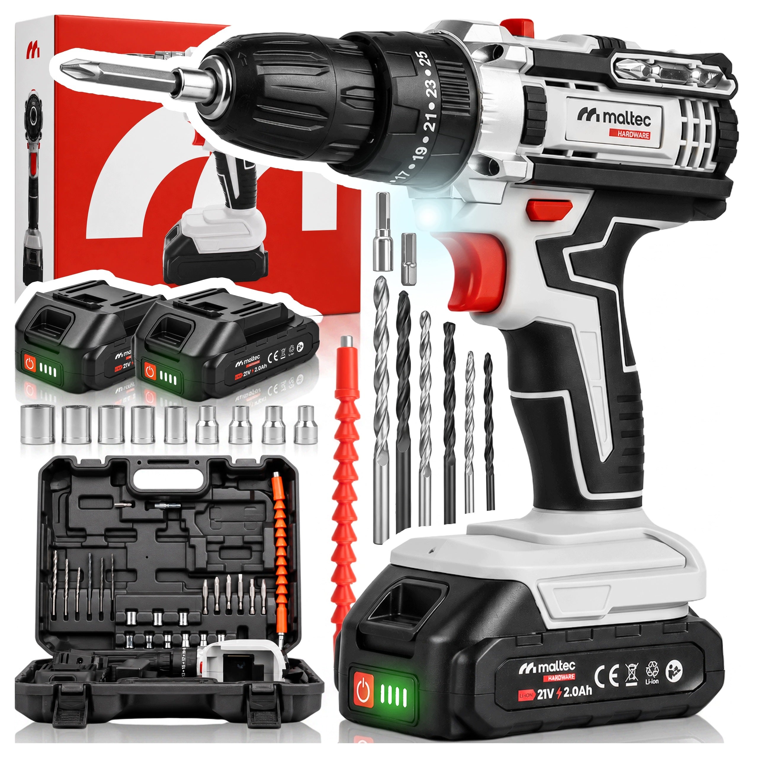 DRILL CORDLESS IMPACT SCREWDRIVER SUITCASE LARGE SET 2x AKU 21V