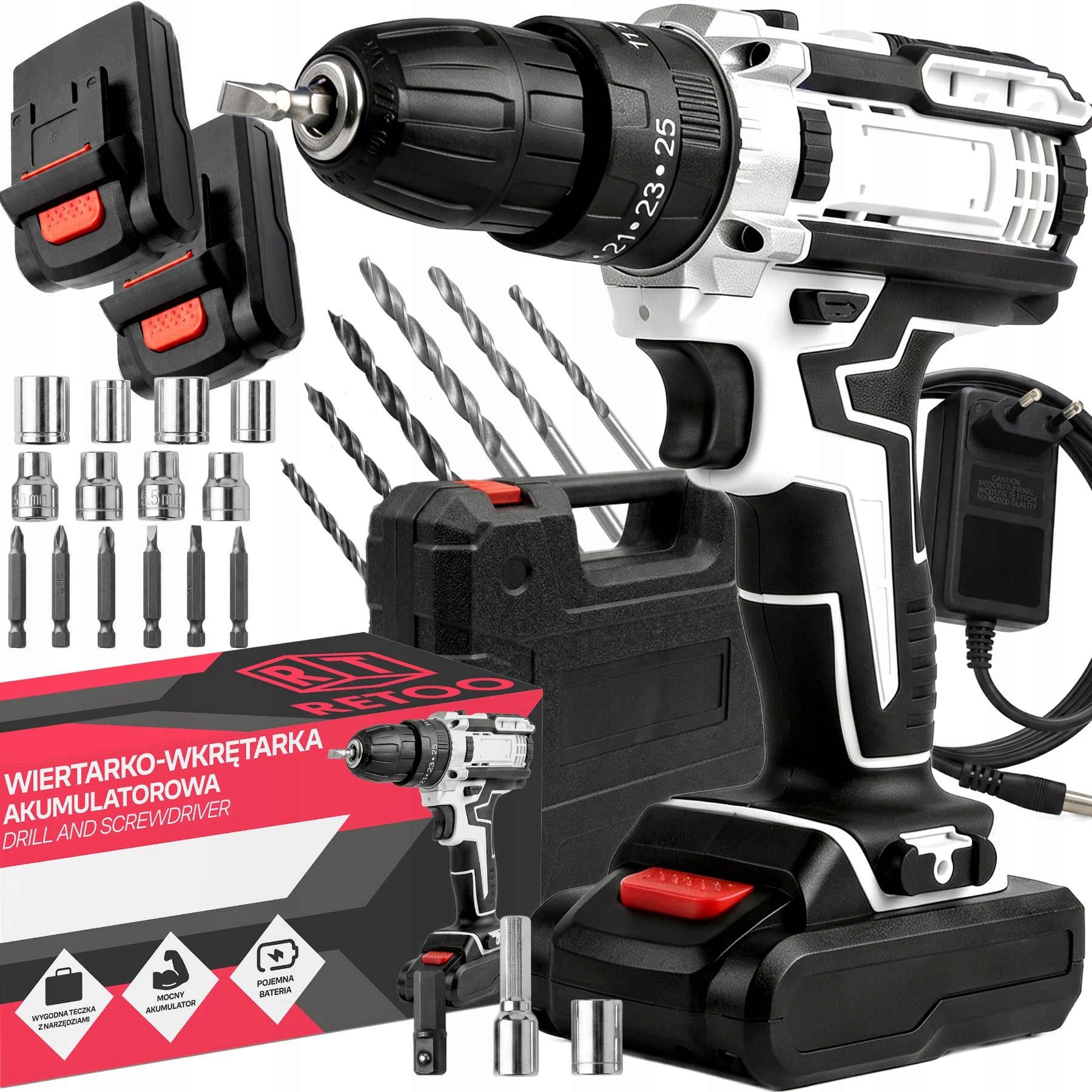 DRILL CORDLESS LED IMPACT SCREWDRIVER 2X AKU 21V CASE EFFICIENT Packaging status original