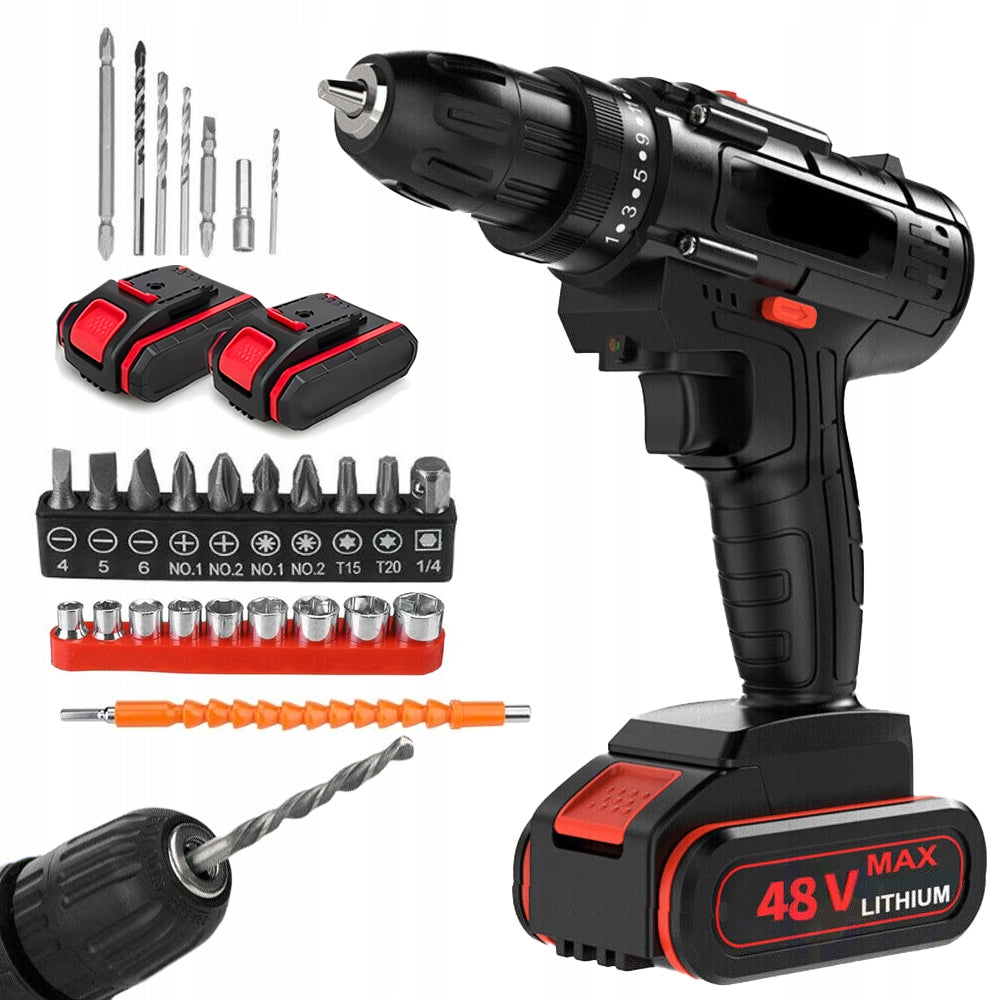 DRILL CORDLESS POWERFUL IMPACT DRILL 48V 2 BATTERIES