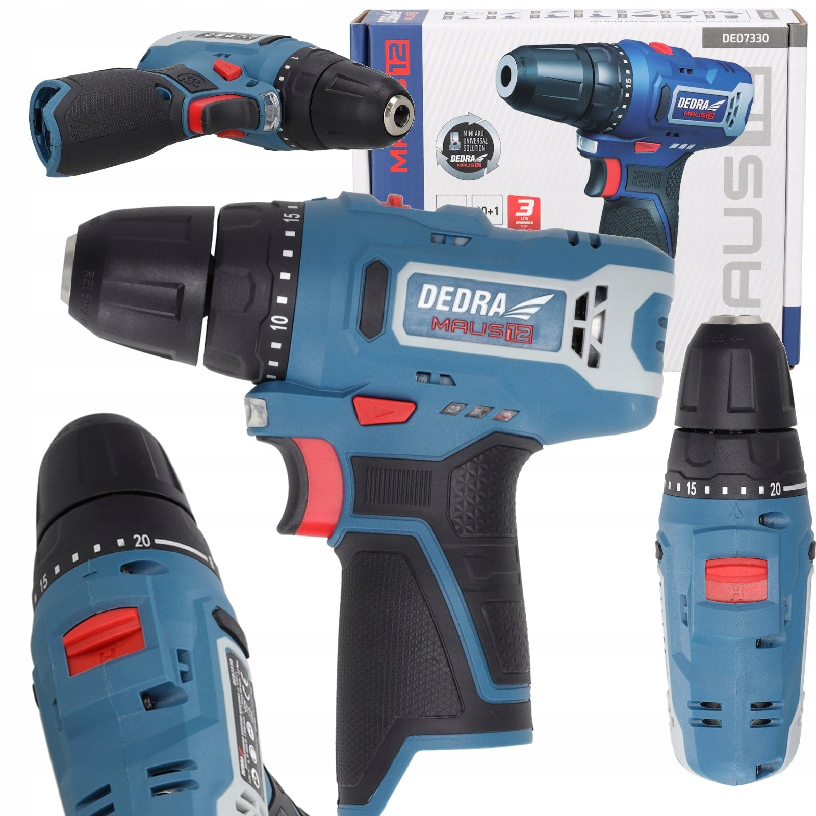 DRILL - CORDLESS SCREWDRIVER 12V DEDRA MAUS 32NM 2SPEED BODY DED7330