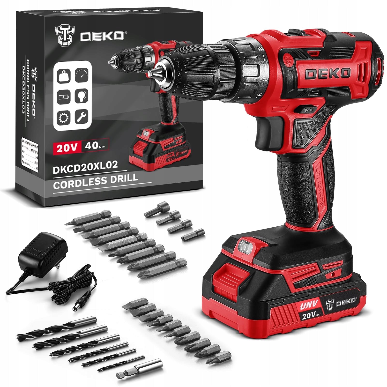 DRILL - CORDLESS SCREWDRIVER DEKOPRO 20V 40Nm 30 ACCESSORIES
