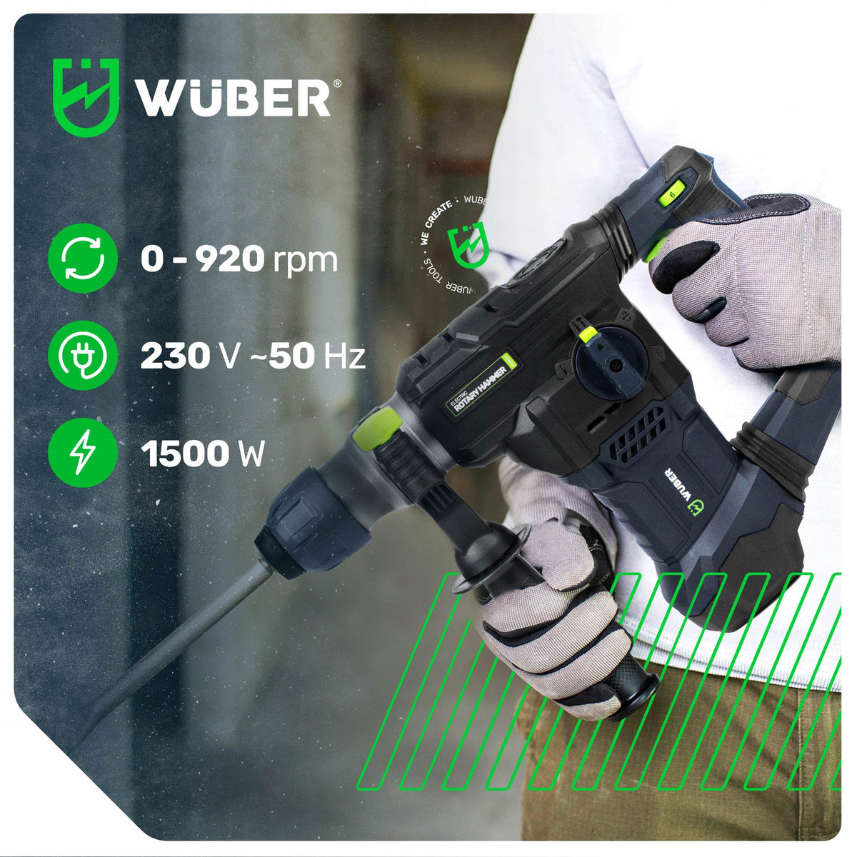 DRILL HAMMER DRILL 1500W STRONG SDS+ DRILL SPIKE 6J Manufacturer code W28925 MŁOTOWIERTARKA UDAROWA WUBER