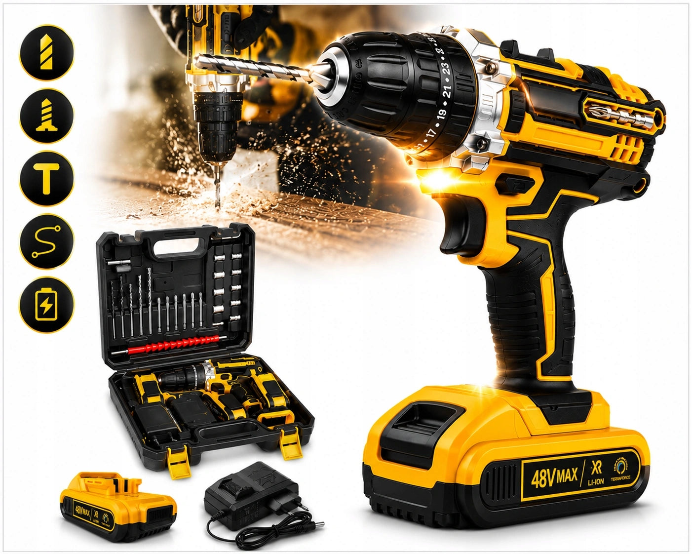 DRILL HAMMER DRIVER CORDLESS 21V 2X BATTERIES 2,5A SUITCASE