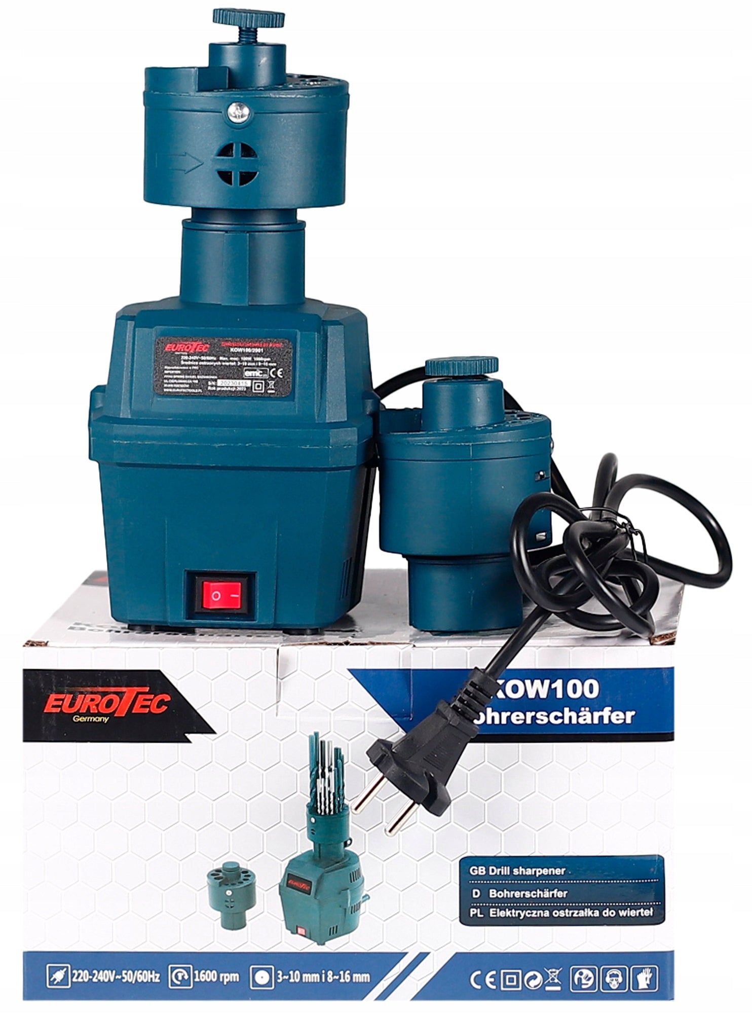 DRILL SHARPENER 3-16 MM ADAPTER +2x ELECTRIC SHARPENING HEAD Brand Eurotec