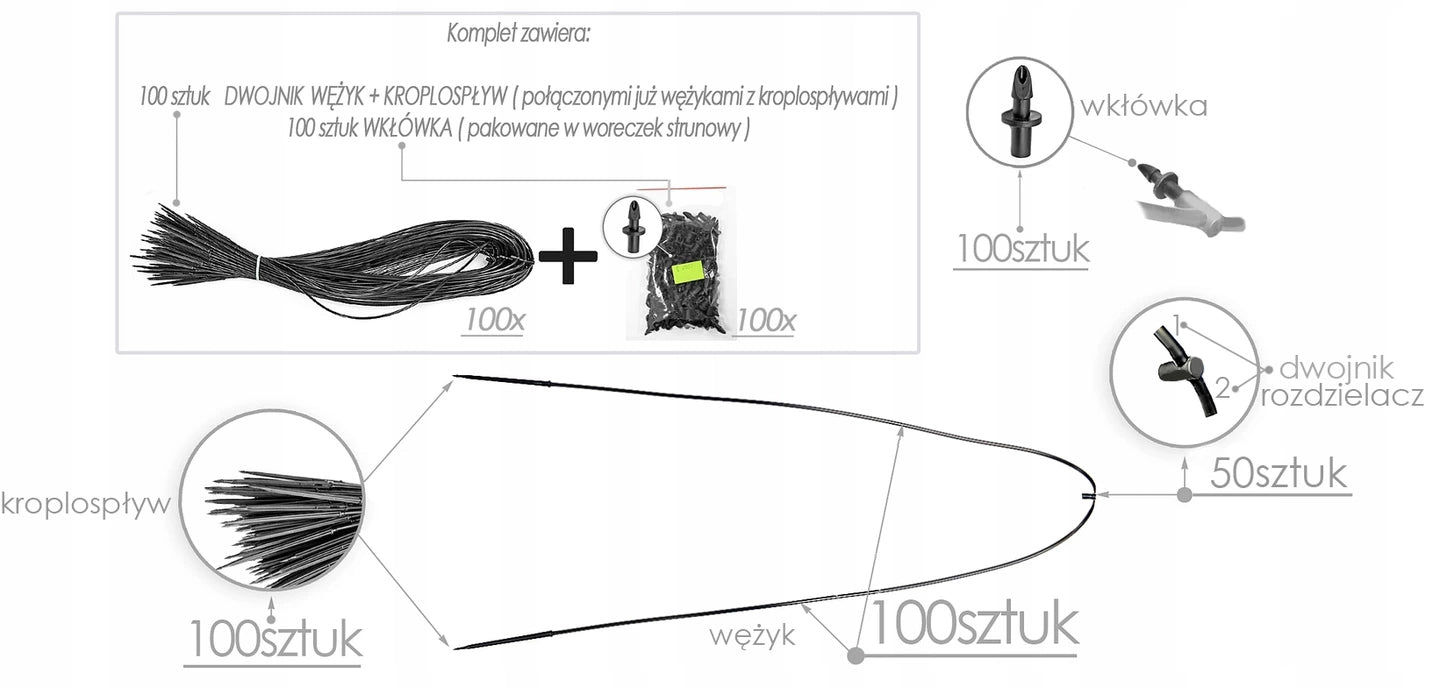 DRIP-FLOW EMITTER QUADRANTS 70CM 100PCS IRRIGATION SYSTEM + INJECTIONS Brand Irriga