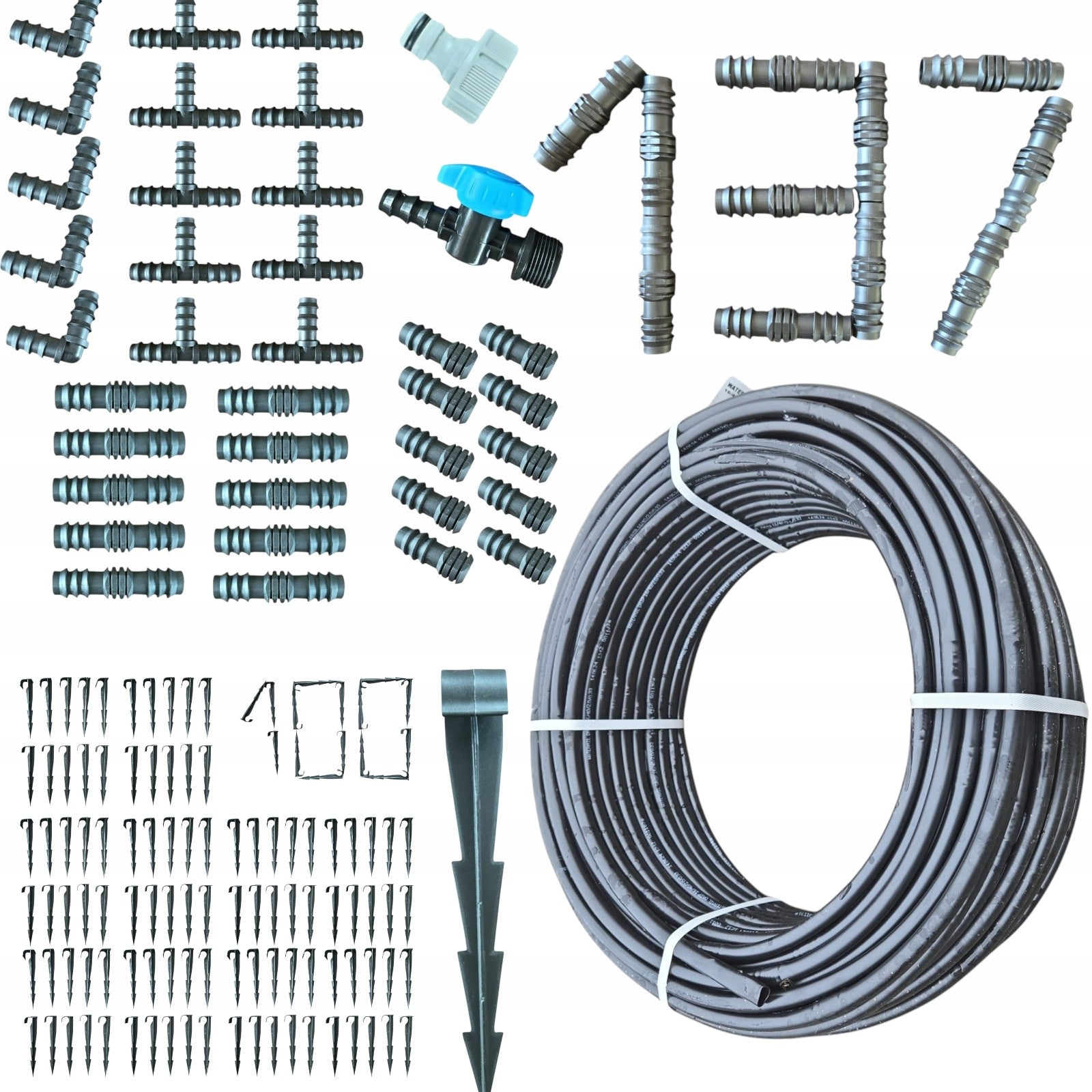 DRIP IRRIGATION KIT Drip line 100m BLACK pins 137 el