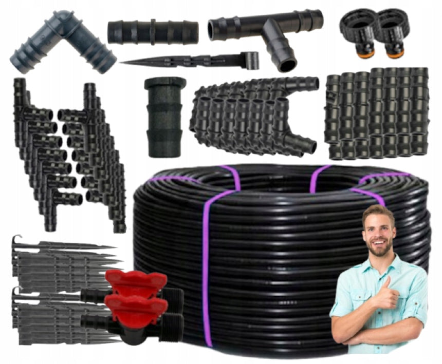 DRIP LINE 100M 16MM 33CM IRRIGATION GARDEN DROPLET 80 ELEMENTS