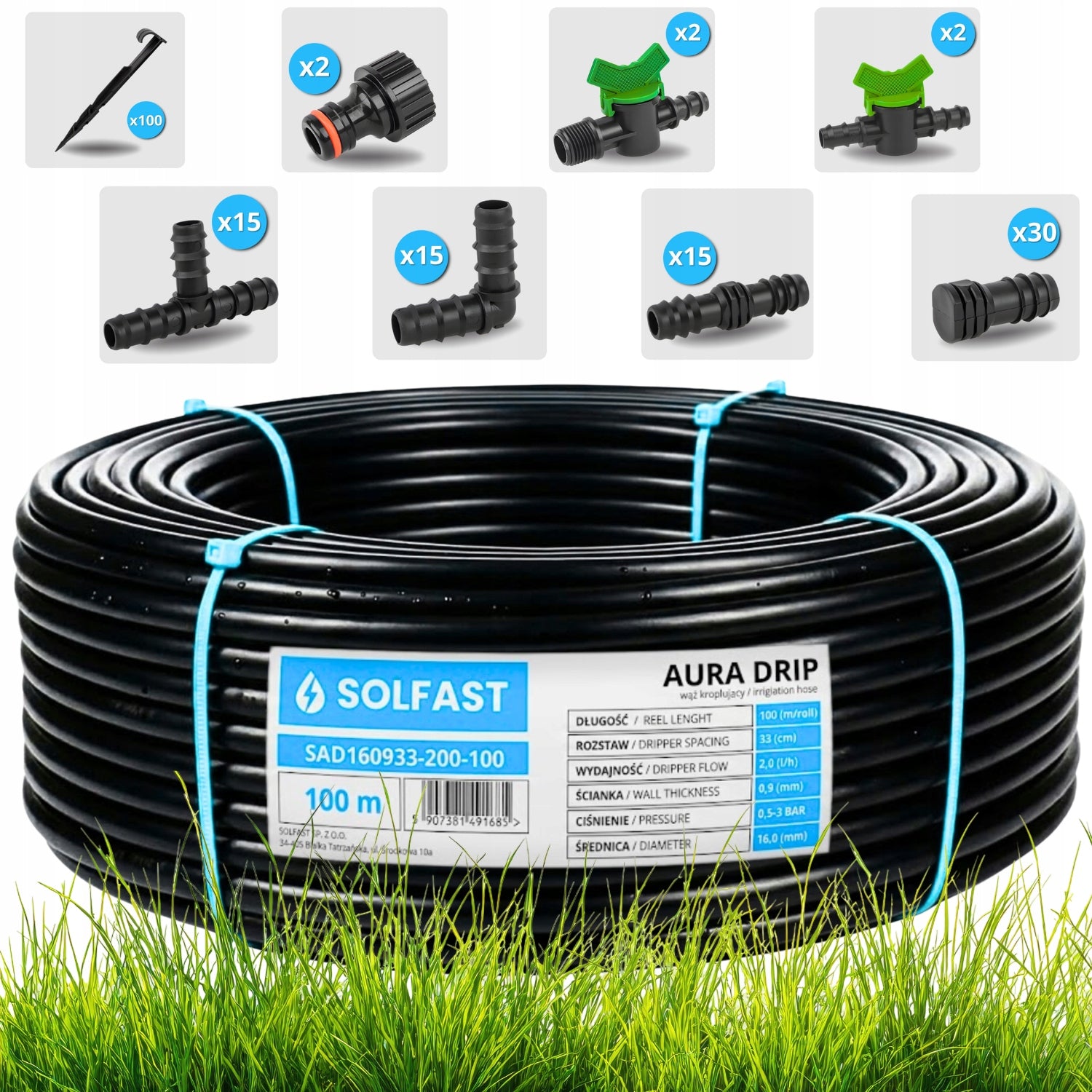 DRIP LINE 100m SET OF 181 ELEMENTS IRRIGATION DRIP HOSE PIPE