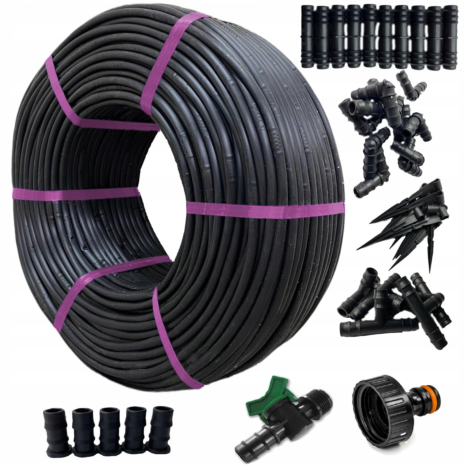 DRIP LINE DRIP IRRIGATION 50m + 76 elements Sweating hose Packaging status original