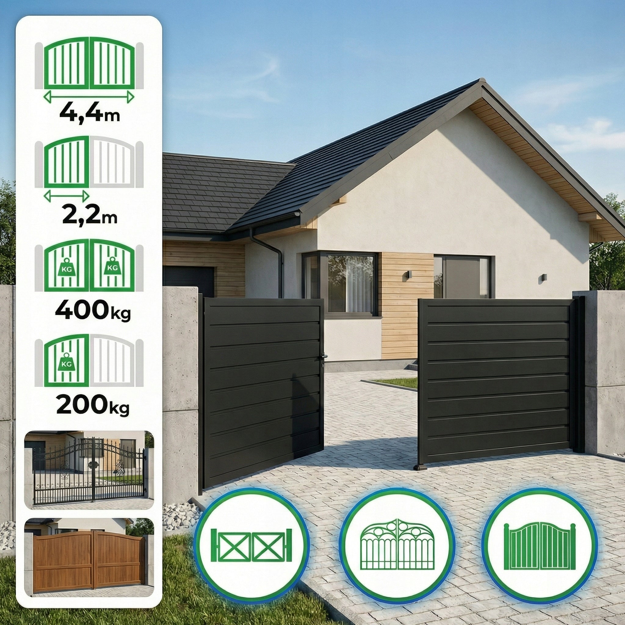 DRIVE SET FOR DOUBLE-LEAF GATE ARM400 4,4m/400kg + BATTERY Manufacturer code ARM400