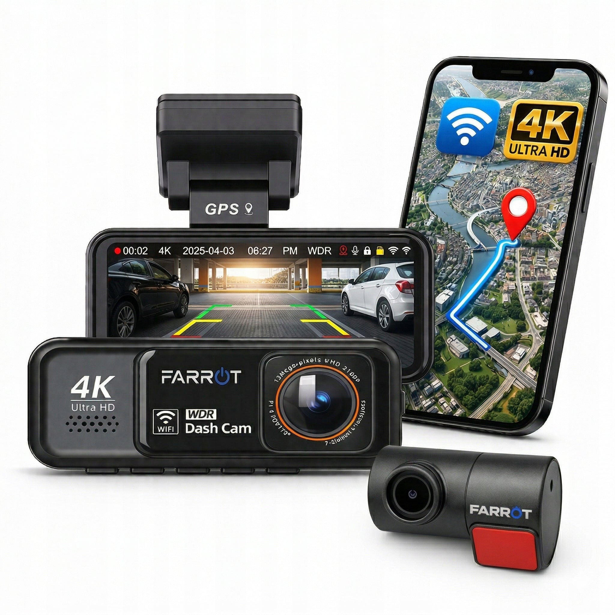 DRIVING RECORDER A8 4K UHD ADAS GPS WIFI PARKING MODE 24H SET WITH ACC