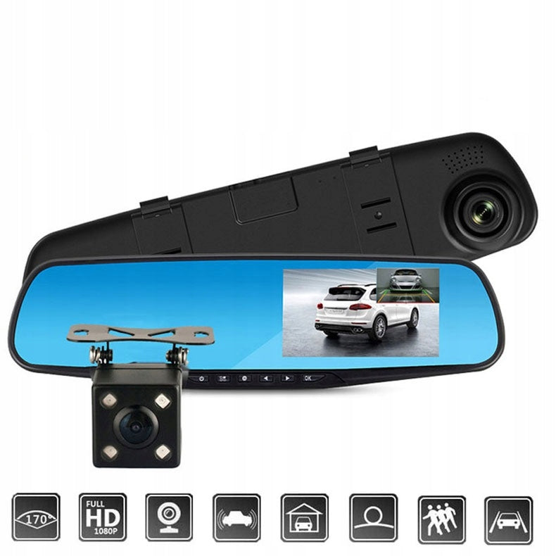 DRIVING RECORDER REVERSING CAMERA IN MIRROR 4LED Viewing angle 170°
