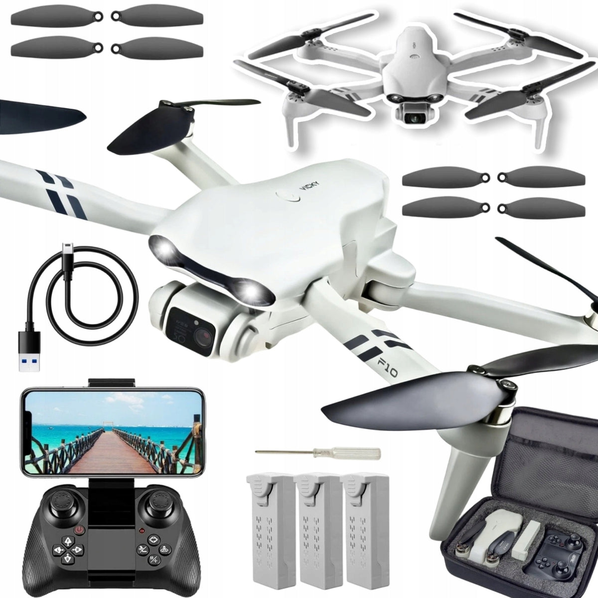 DRONE CONTROLLER WITH LCD 2 CAMERAS BRUSHLESS MOTOR WIFI 3x AKU 2KM TOY