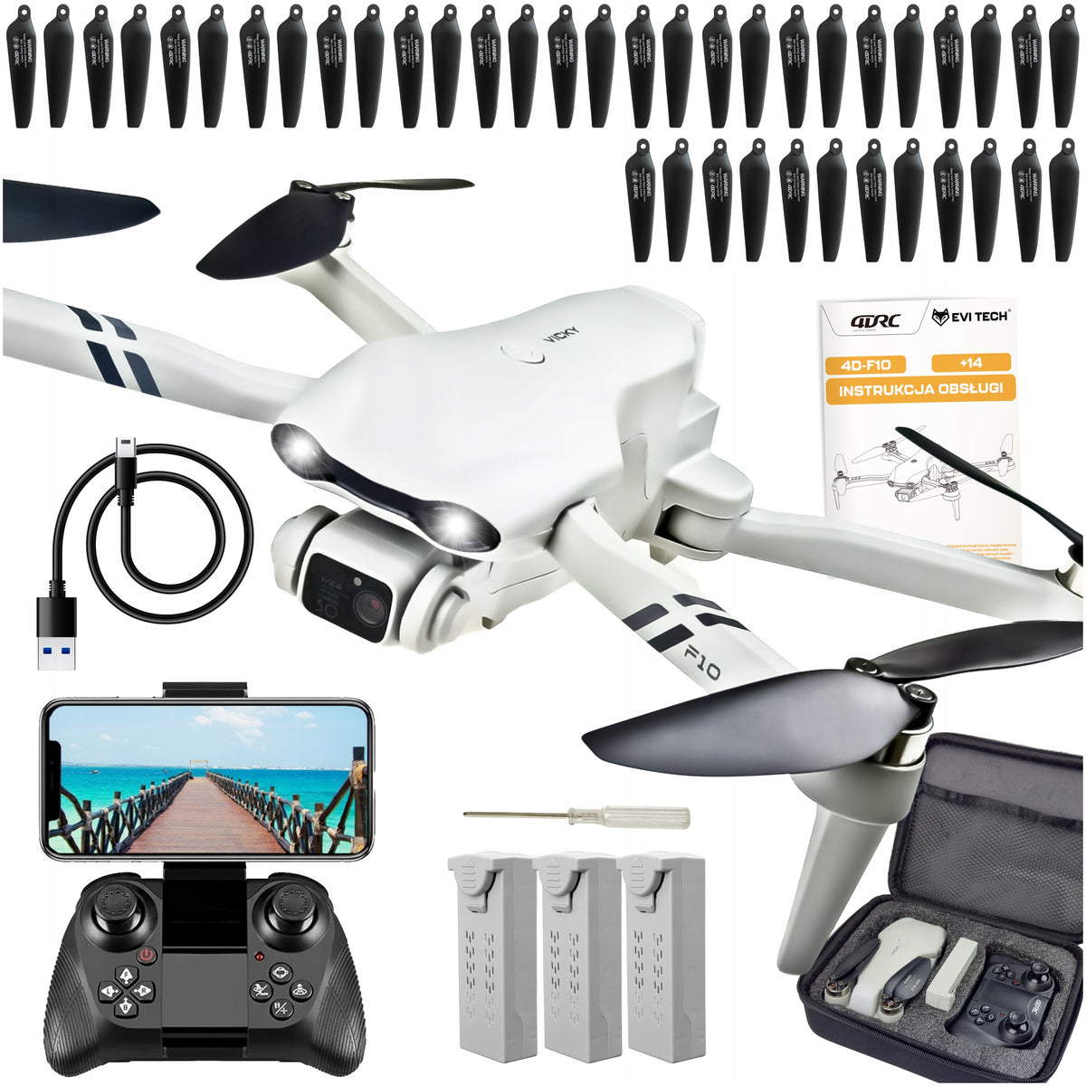 DRONE FlyPro10 2 Camera Motors BRUSHLESS Hover WIFI 3x20min 2KM TOY