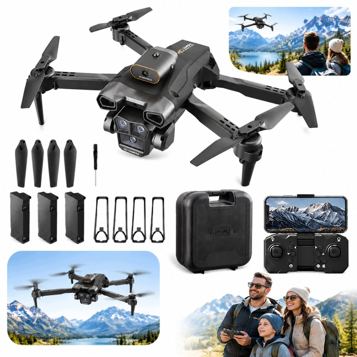 DRONE REMOTE CONTROLLED DRONE QUADROCOPTER WITH REMOTE CONTROL FOLDING 3 BATTERIES NEW