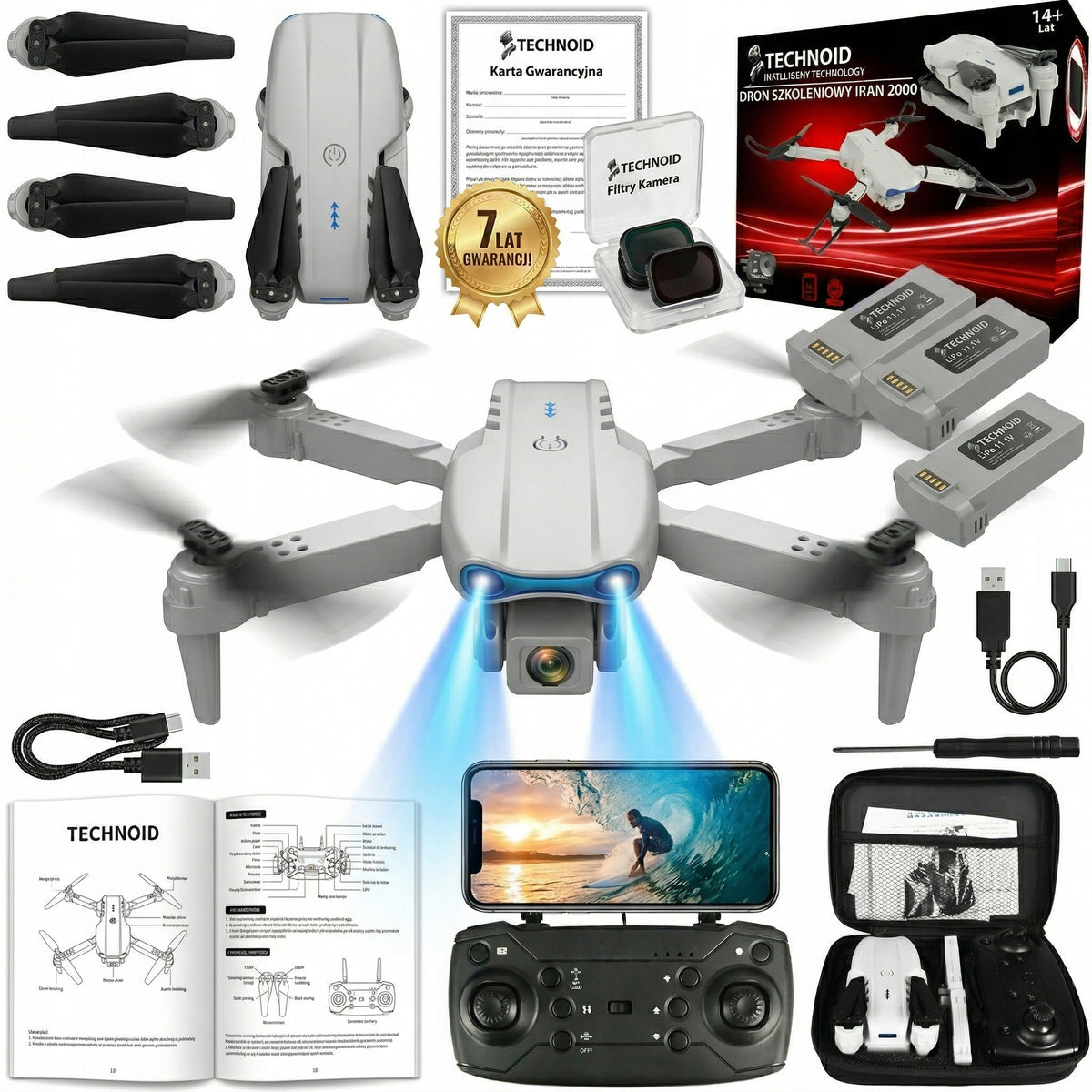 DRONE TECHNOID REMOTE CONTROLLED 3x AKU WIFI CAMERA 500M 45 Min 40KM/h ULTRA