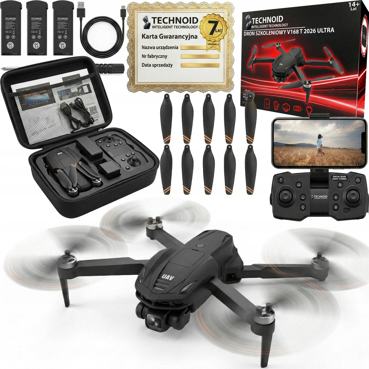 DRONE TECHNOID V168T REMOTE CONTROLLED 3xAKU 3000m 90min 35km/h WIFI SUITCASE