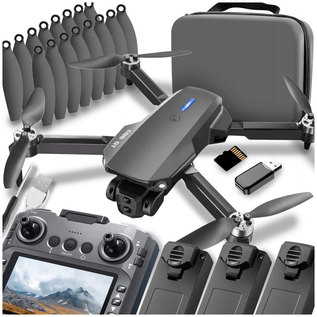 DRONE TOY 125G LCD CONTROLLER 2 WiFi Cameras 3x AKU 300m BRUSHLESS