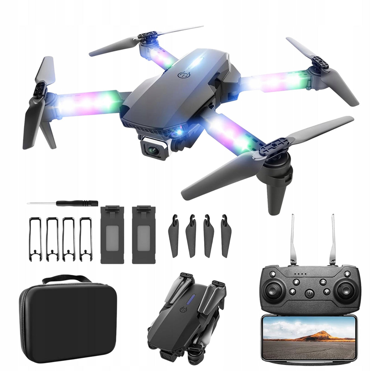 DRONE WIFI WITH CAMERA TOY TWO CAMERAS FOLDABLE + WIFI 1800MAH × 2