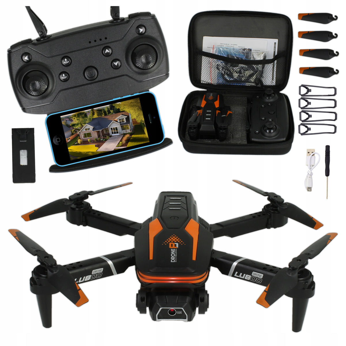 DRONE WITH CAMERA 2X WI-FI PHONE PREVIEW SPEED MODES HOVER LED COVER Packaging status original