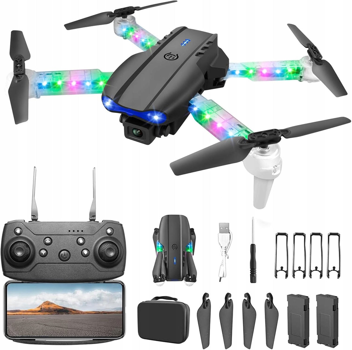 DRONE WITH CAMERA E99D 2 CAMERAS WIFI HD REMOTE CONTROL REMOTE CONTROLLED TOY CASE
