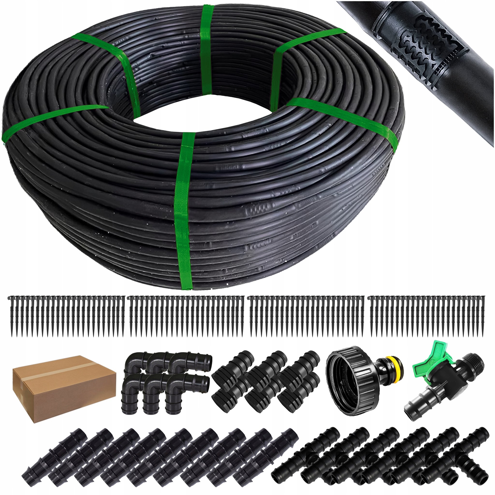 DROPLET LINE 100m 92elementS SET IRRIGATION GARDEN SWEATING HOSE Manufacturer code SYSTEM NAWADNIANIA WĄŻ KROPLUJĄCY ZESTAW
