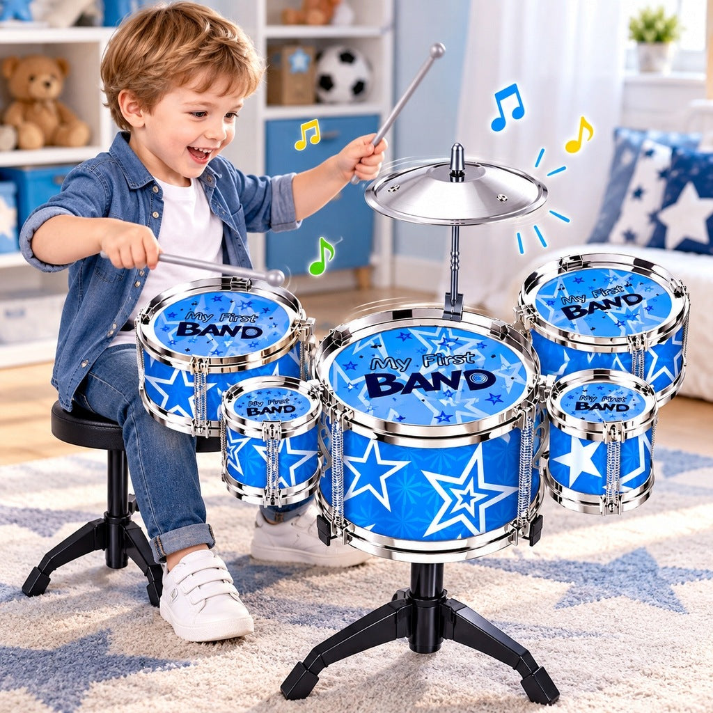 DRUMS WITH STOOL 5 DRUMS STICK PLATE Set DRUMS Highchair Kind drums