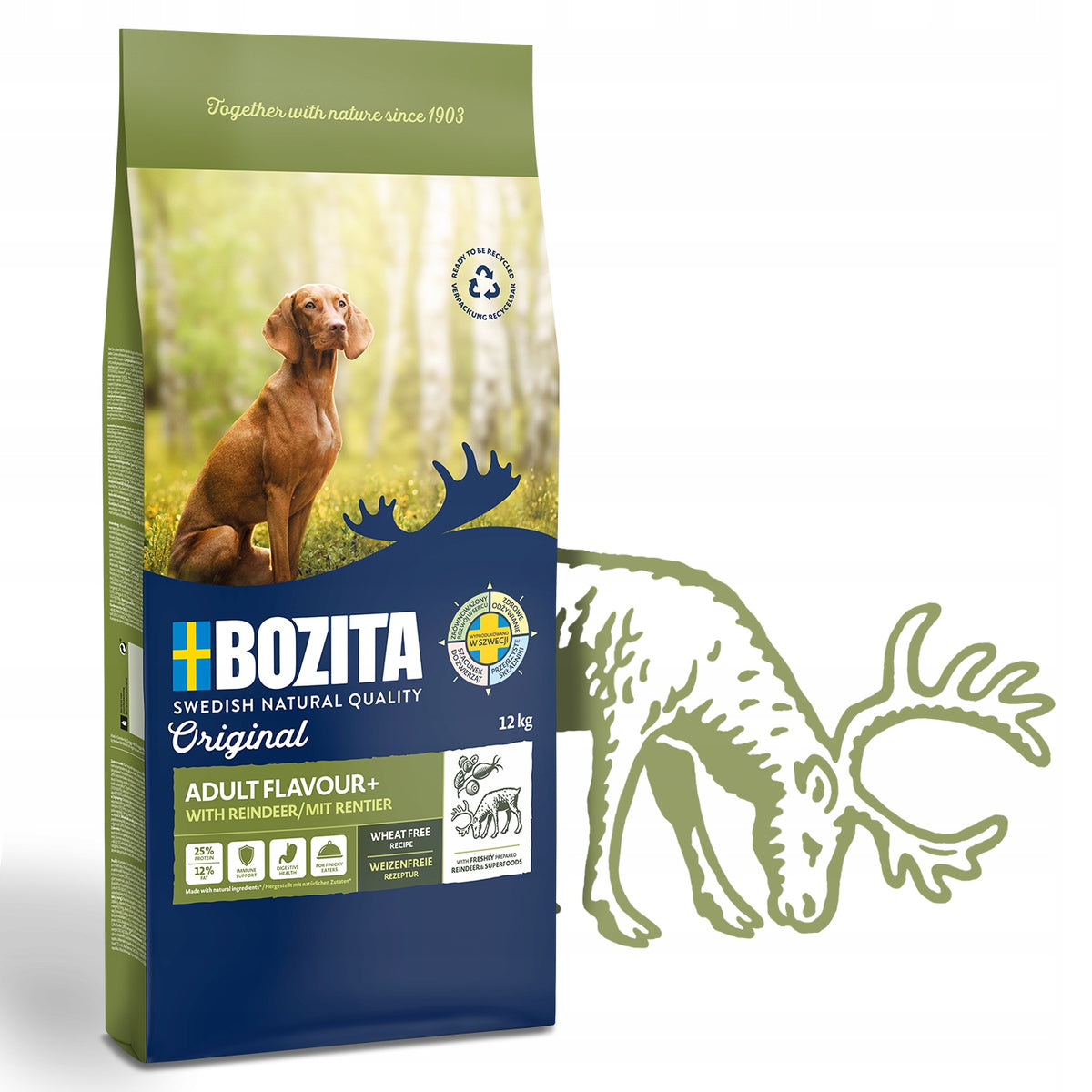 DRY FOOD FOR DOGS OF ALL BREEDS WITH REINDEER WITHOUT GRAINS BOZITA 12 KG