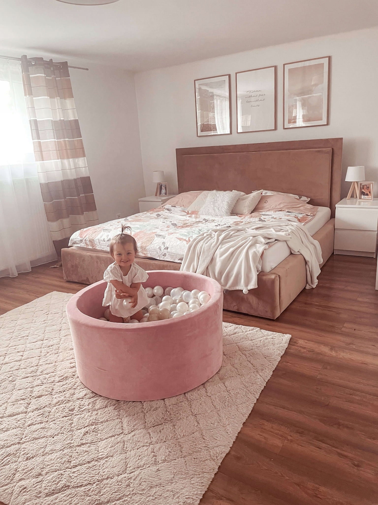 DRY POOL without balls PLAYPEN for children 90x30cm Velvet Soft Pink round Color pink