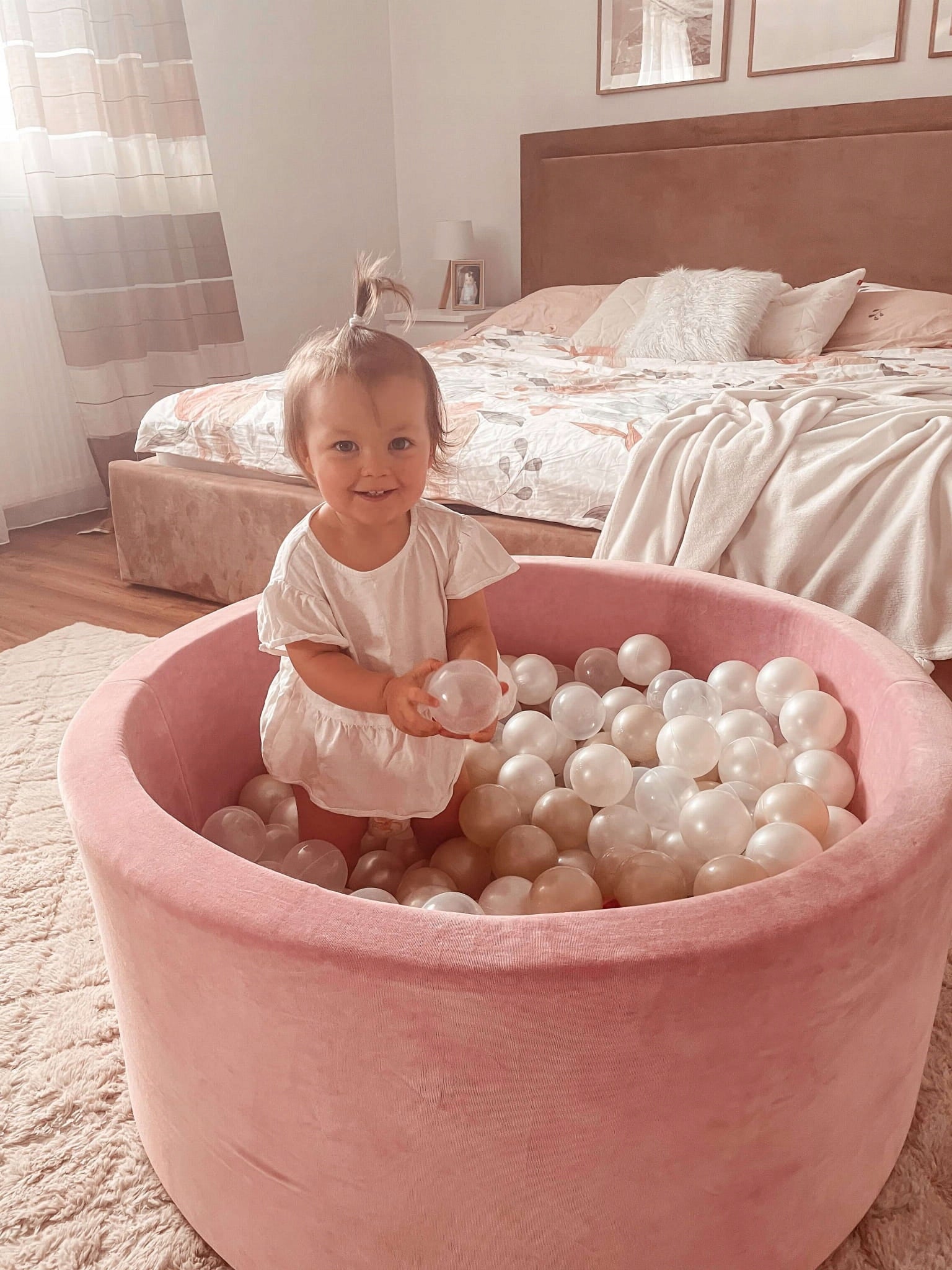 DRY POOL without balls PLAYPEN for children 90x40cm Velvet Soft PinkRound Color pink