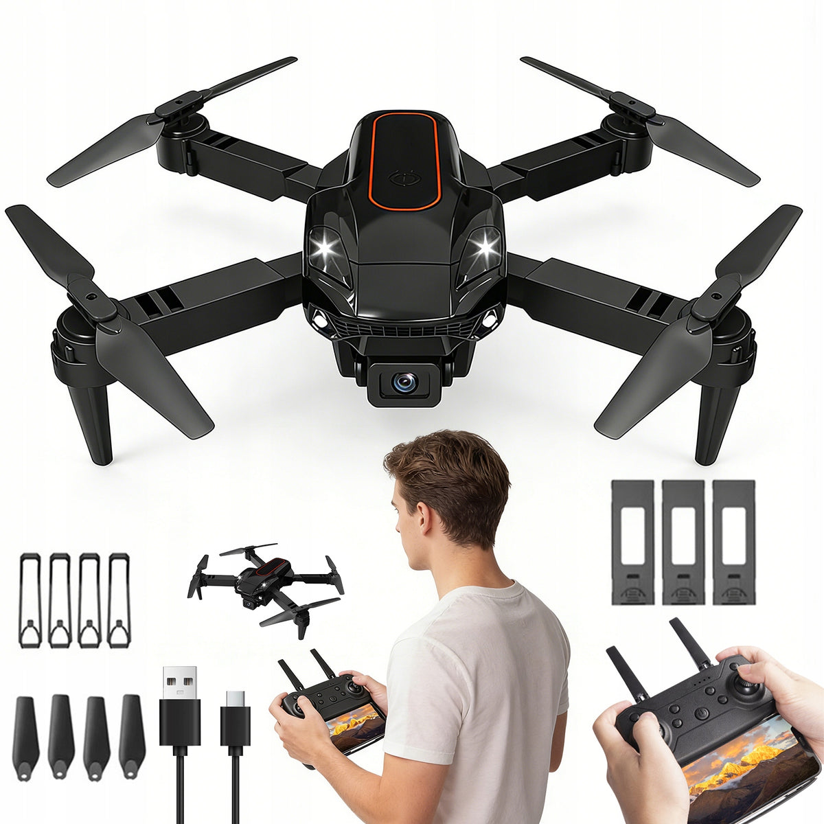 DUAL CAMERA DRONE 1080P FOLDING 3 BATTERIES LONG FLIGHT VIDEO