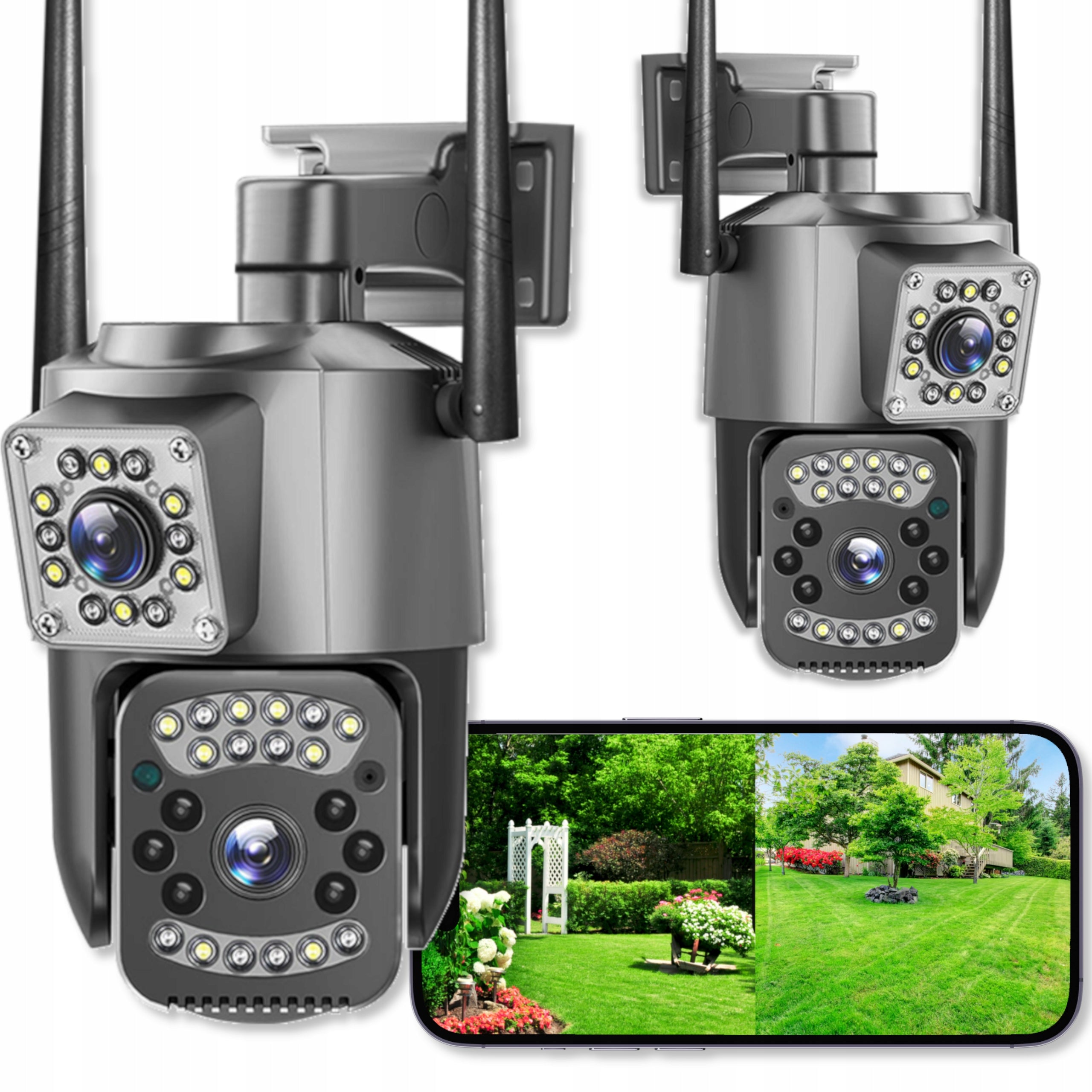 DUAL OUTDOOR WIFI CAMERA SMART IP QUADHD 4MPX APPLICATION IR DETECTION