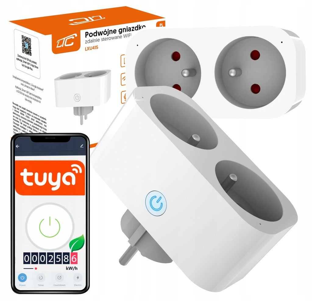 DUAL SMART SOCKET WiFi SMART TUYA WATTMETER PROGRAMMER TIMER