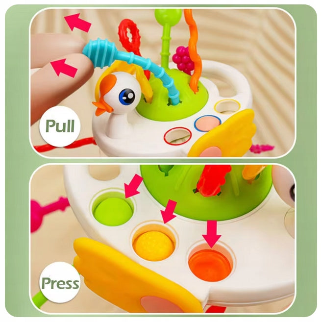 DUCK TEETHER Interactive Sensory RATTLE For Infants 4in1 Manufacturer code KACZUSZKA Grzechotka Sensoryczna Gryzak 4w1