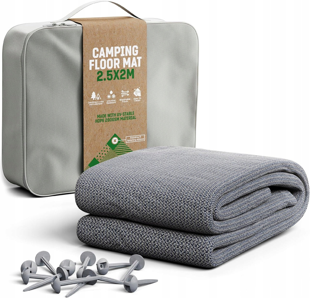 DURABLE TENT CARPET 250X200 CM WITH NAILS AND BAG