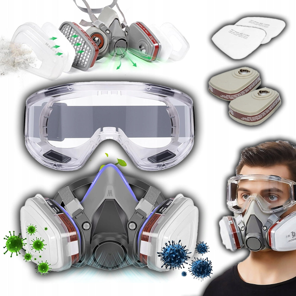 DUST FILTERING PAINT MASK FULL FILTERS + CARTRIDGES + GLASSES Packaging status original