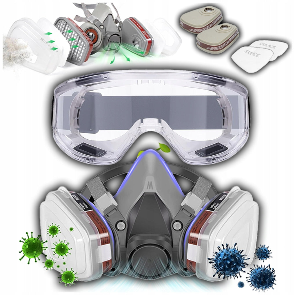 DUST FILTERING PAINT MASK FULL FILTERS + CARTRIDGES + GLASSES