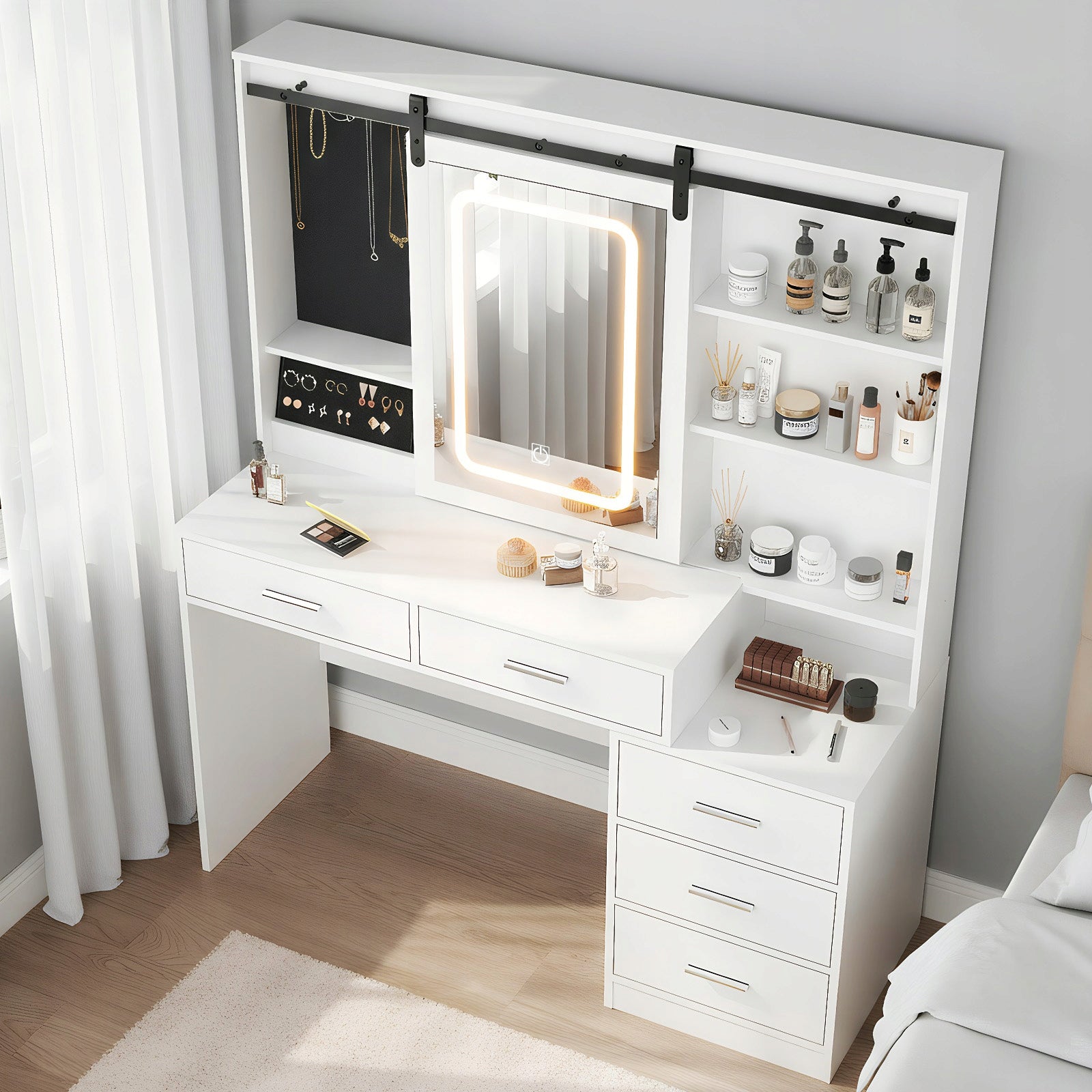 DUŻA TOALETKA KOSMETYCZNA 120x40x150CM MAKIJAŻ Z LUSTREM BIAŁA SKANDYNAWSKI Furniture color white