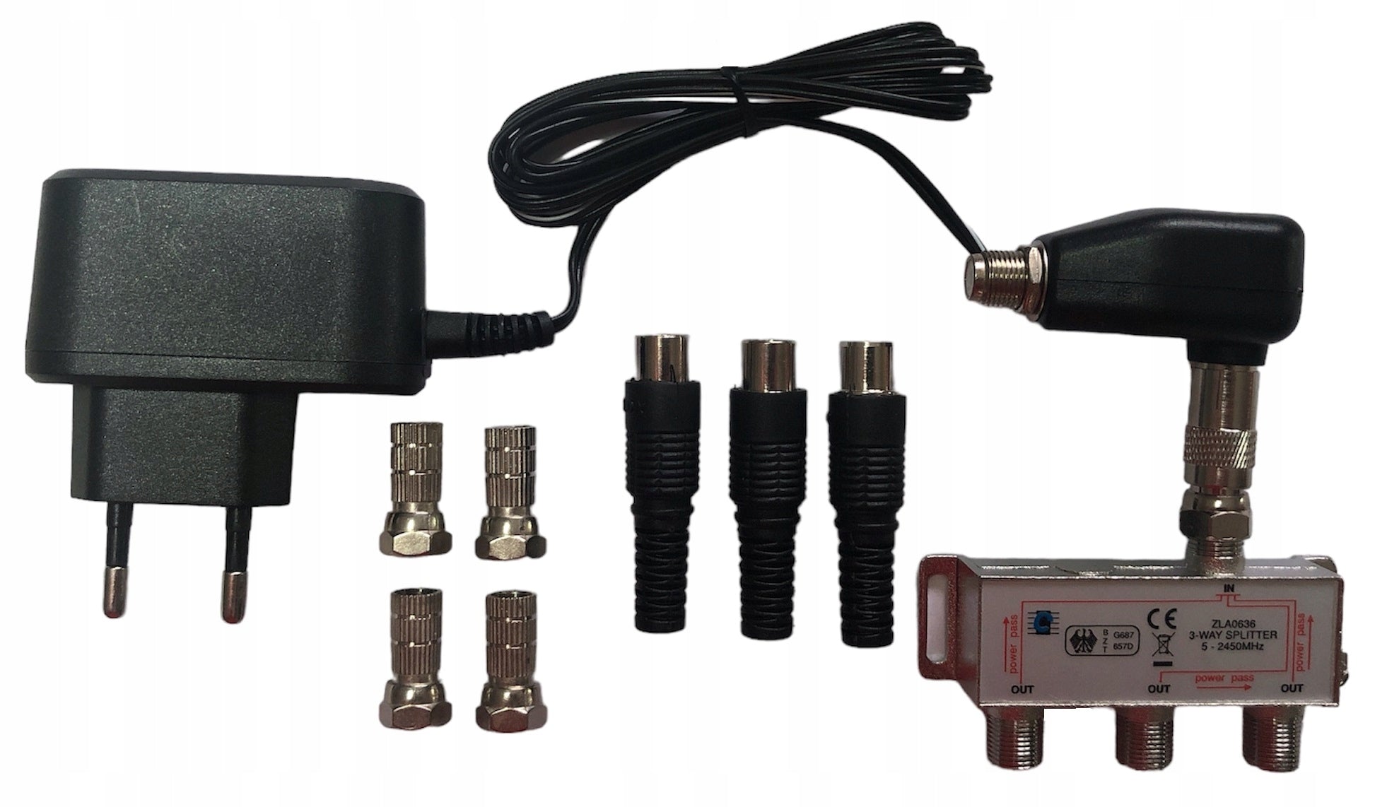 DVB-T2 4k H.265 3TV signal splitter + connectors set for connection