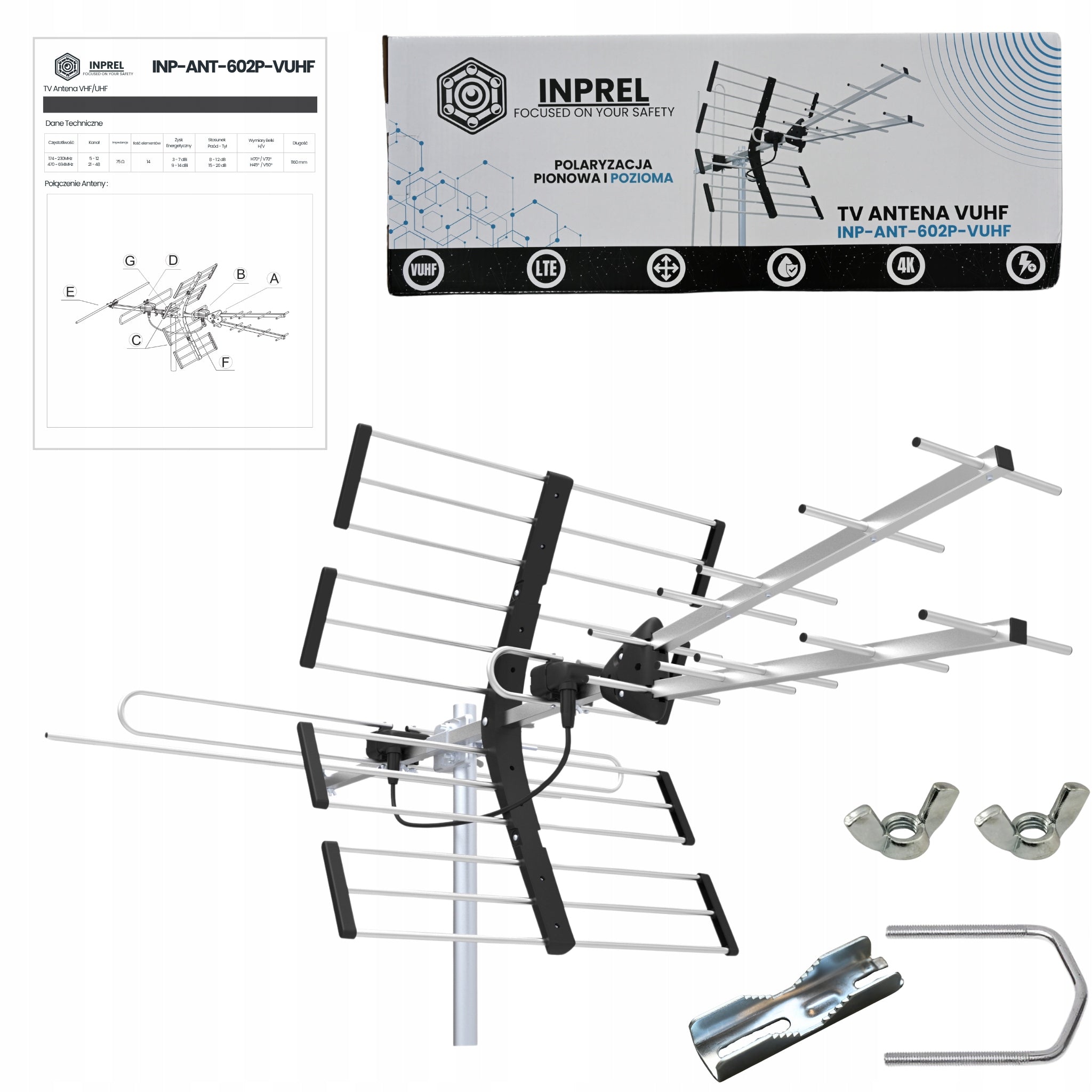 DVB-T2 Directional Antenna LTE Filter 4K 120km VHF UHF ALL MUX 8 Packaging status original