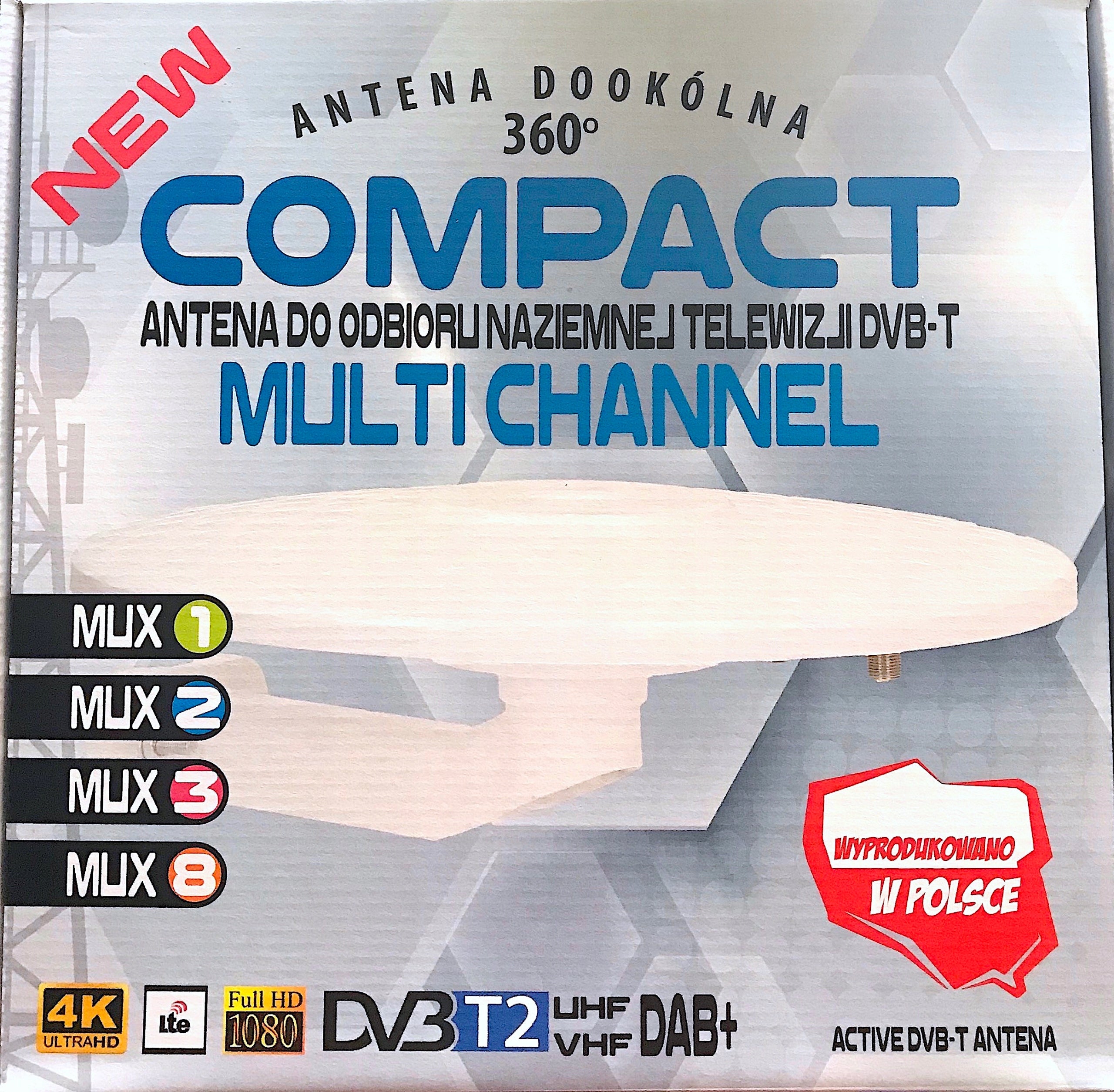 DVBT-2 terrestrial TV omnidirectional antenna + COMPACT ACTIVE POWER SUPPLY 4K HD MUX8 Packaging status original