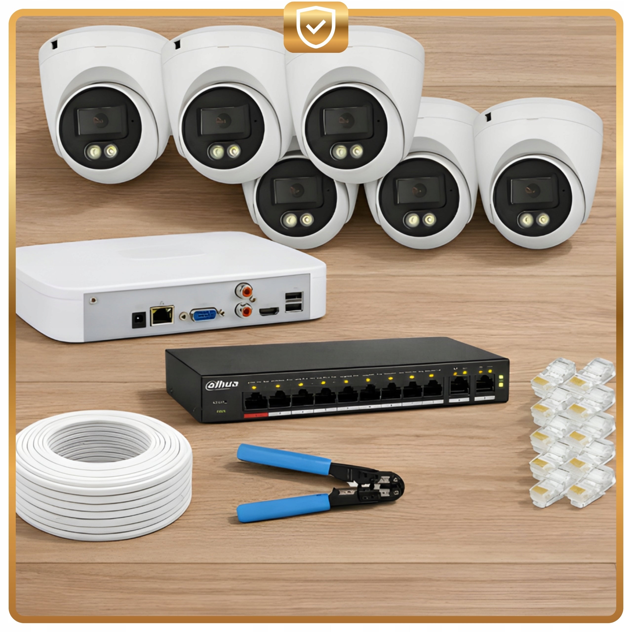 Dahua Home Monitoring Kit 6 Outdoor PoE IP Cameras 4Mpx IR LED Packaging status original