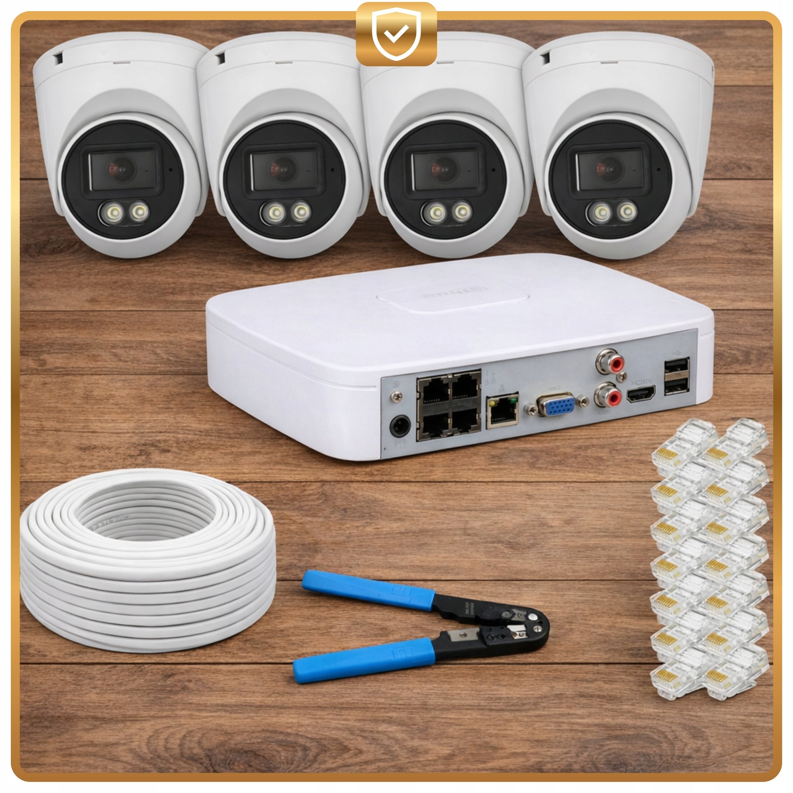 Dahua IP Monitoring Kit 4x Outdoor Dome Camera 4Mpx DUAL LIGHT Packaging status original