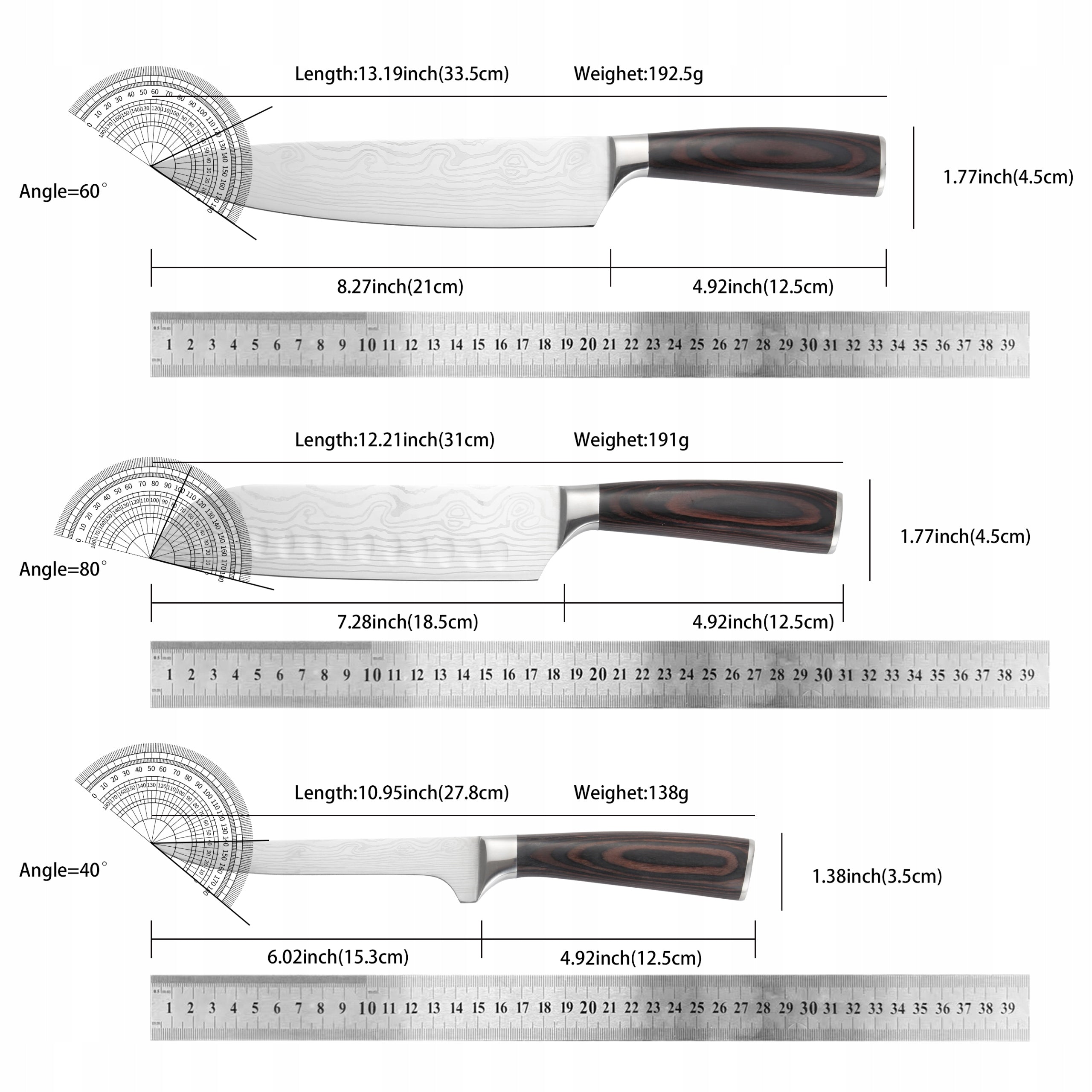 Damascus Steel 3-Piece Knife Set: Sharp Chef, Santoku & Paring Knife Kit Manufacturer code QFN