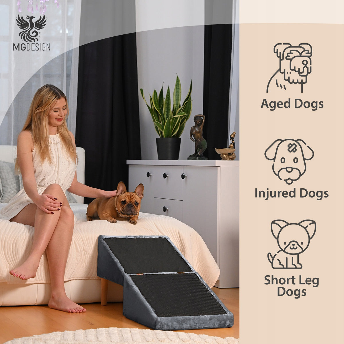Dark gray 2-in-1 dog and cat stairs - foldable ramp, pouf , platform Maximum load 100 kg
